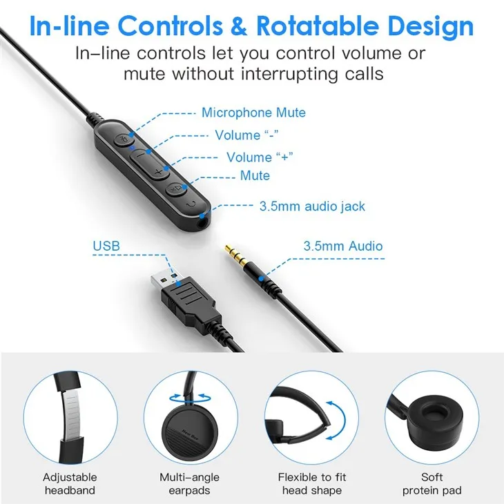 Office Wired Headphones For Computer